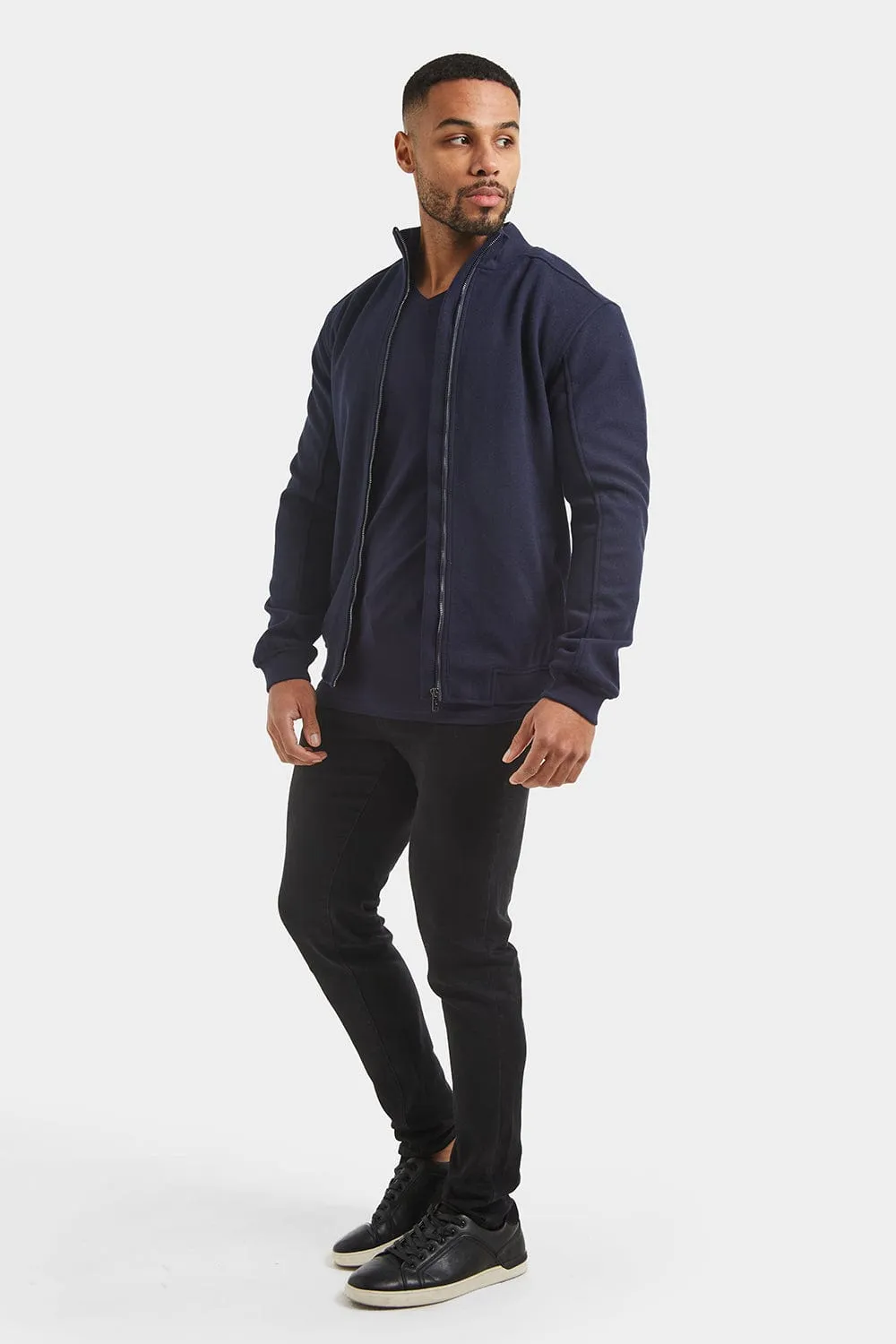 Wool Look Bomber Jacket in Navy