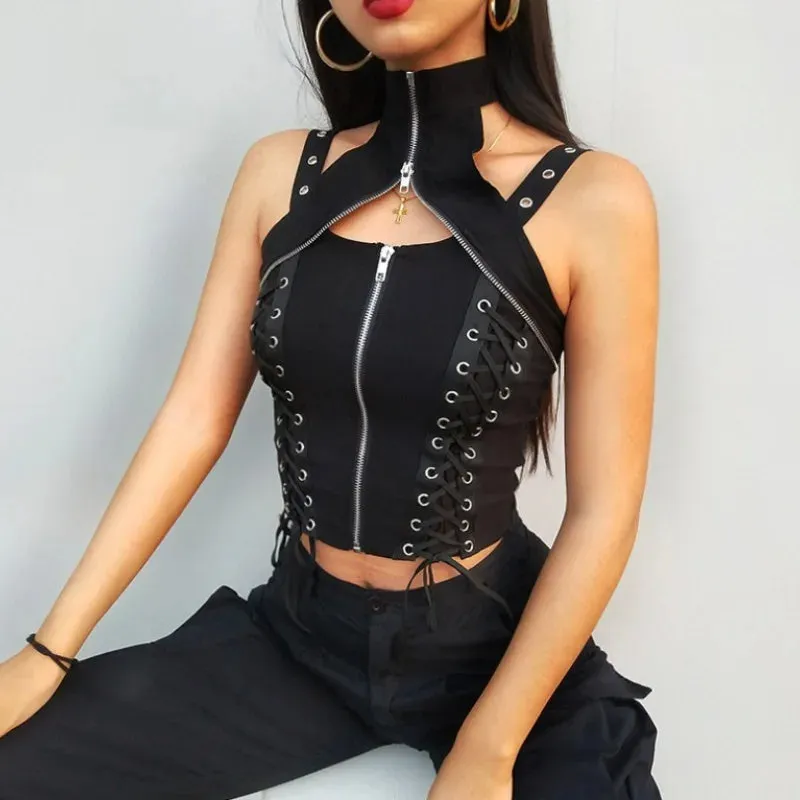 Y2K Dark Punk Gothic High Waist Bandage Crop Top