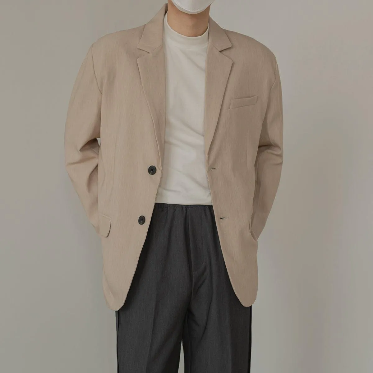 Zhou Classic Wide Shoulders Notch Lapel Blazer