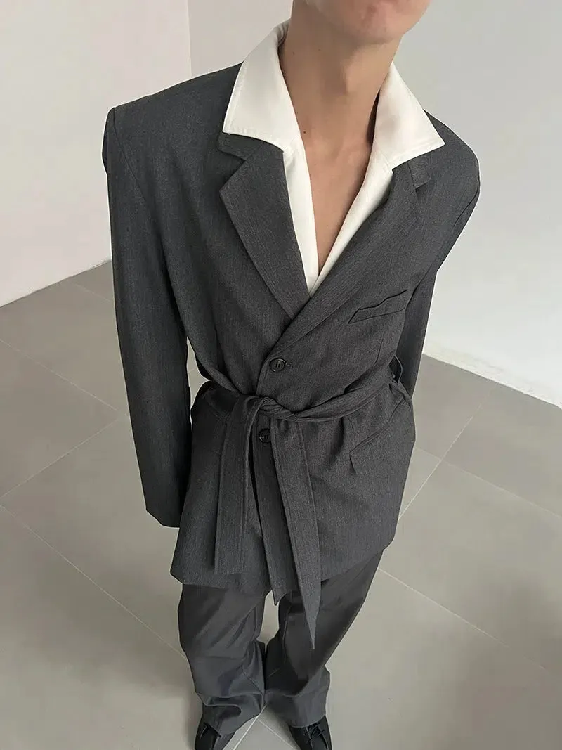 Zhou Waist Belt Lapel Long Blazer