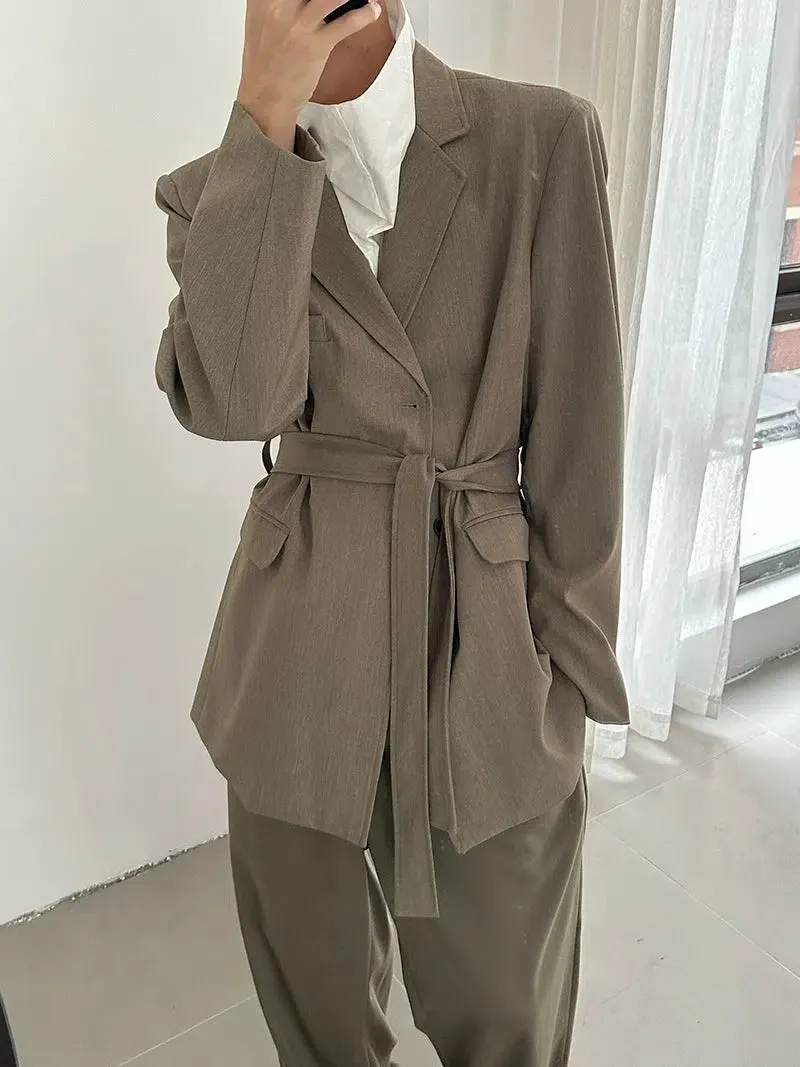 Zhou Waist Belt Lapel Long Blazer