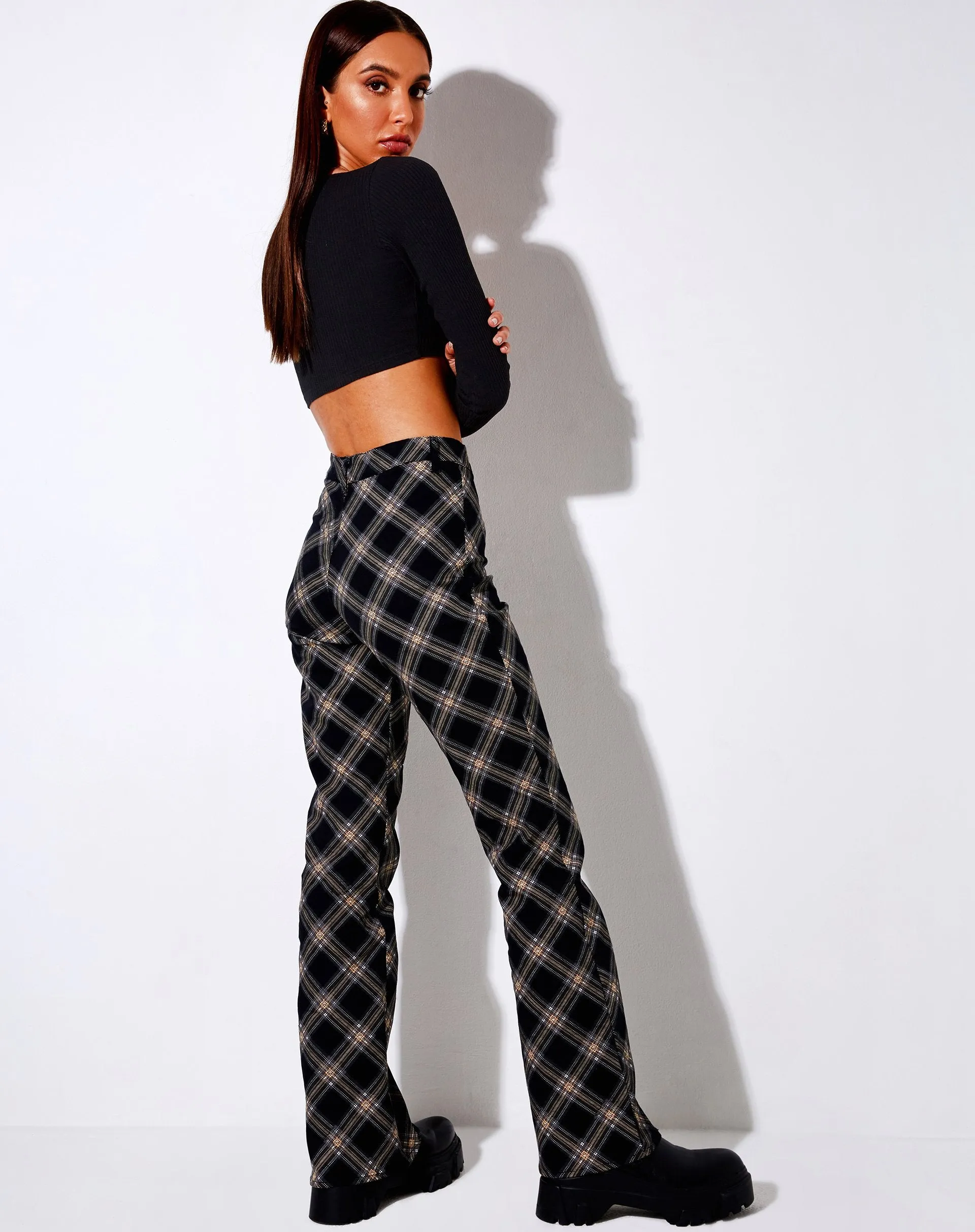 Zoven Flare Trouser in 20's Check Black and Grey