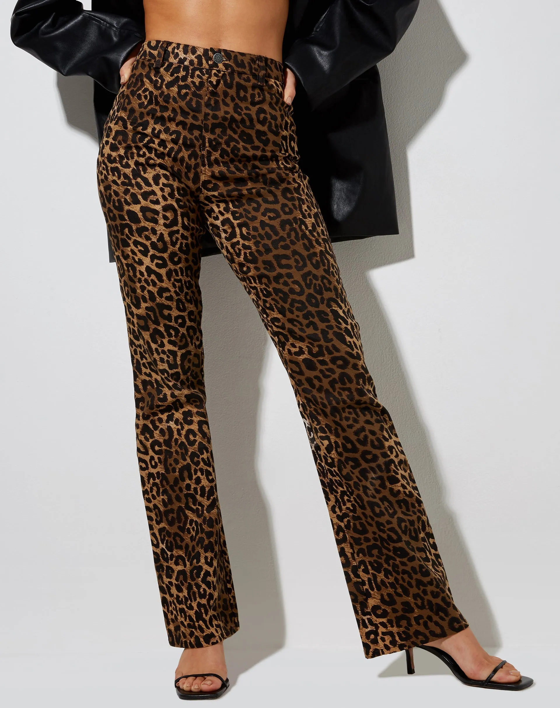 Zoven Flare Trouser in Night Leopard Brown